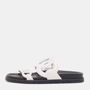 Pre Owned Hermes White Leather Extra Flat Sandals Size 39