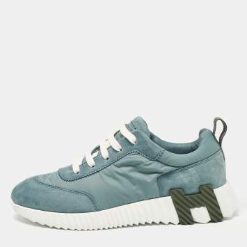 Pre Owned Hermès Blue Suede and Fabric Bouncing Sneakers Size 37.5