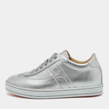 Pre Owned Hermes Silver Leather Quicker Low Top Sneakers Size 36.5