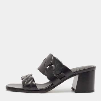 Pre Owned Hermes Black Leather Gaby Sandals Size 41