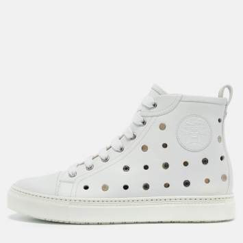 Hermes White Perforated Leather Jimmy High Top Sneakers Size 39