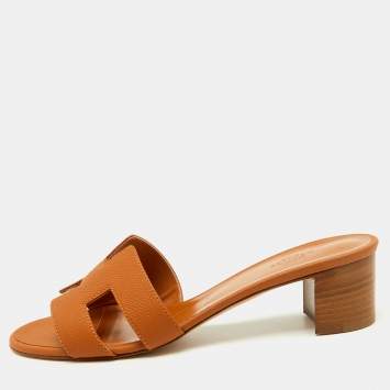 Pre Owned Hermès Brown Leather Oasis Slide Sandals Size 39