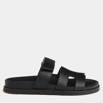 Pre Owned Hermes Chypre Sandal Size 39 Noir Calfskin