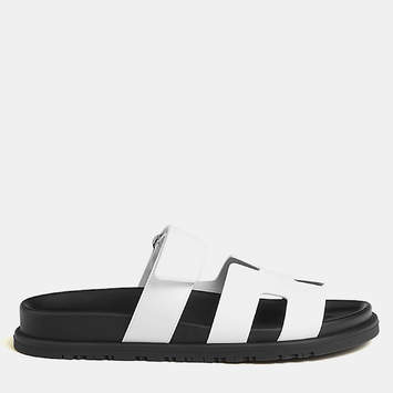 Pre Owned Hermes Chypre Sandal Size 40.5 Blanc Calfskin