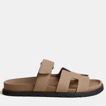 Pre Owned Hermes Chypre Sandal Size 37 Beige Sable Calfskin 