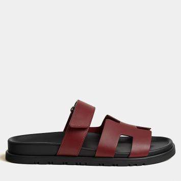 Pre Owned Hermes Chypre Sandal Size 37 Rouge H Calfskin 