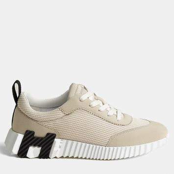 Pre Owned Hermes Bouncing Size 38 Beige Glaise Mesh/Suede Sneakers