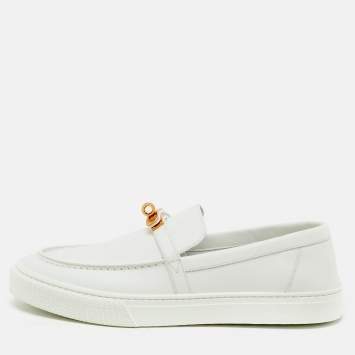 Pre Owned Hermes White Leather Game Slip On Sneakers Size 41