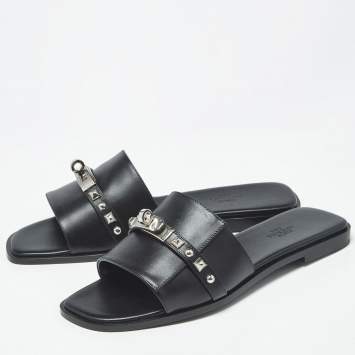 Pre Owned Hermès Giulia Studded Size 39.5 Black Leather Flat Slides
