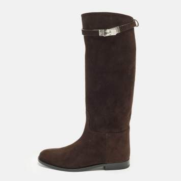 Pre Owned Hermes Jumping Size 38 Brown Suede Knee Length Boots