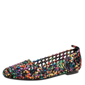 Pre Owned Hermès Multicolor Woven Silk Minorque Ballet Flats Size 39
