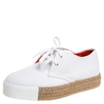 Pre Owned Hermes White Canvas Rosa Espadrille Sneakers Size 39