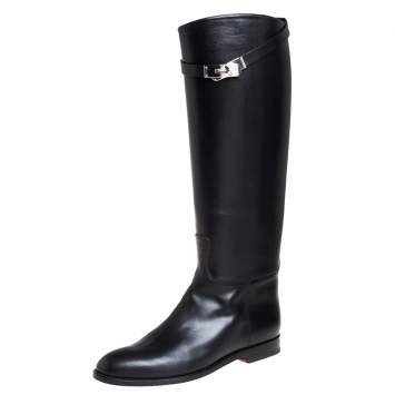 مملوكة مسبقًا Hermes Black Leather Jumping Boots Size 40