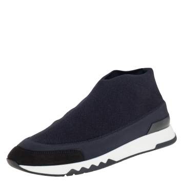 Pre Owned Hermes Black Knit Fabric Tokyo Slip On Sneakers Size 37.5
