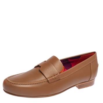 Pre Owned Hermes Brown Leather Kennedy Loafers Size 38