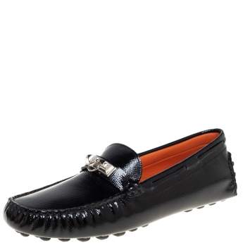 Pre Owned Hermes Black Patent Leather Slip On Irving Loafers Size 37.5
