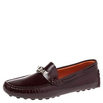 Pre Owned Hermes Burgundy Patent Leather Irving Slip On Loafers Size 40