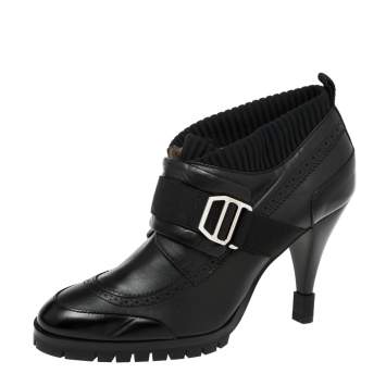 مملوكة مسبقًا Hermes Black Leather And Fabric Buckle Ankle Boots Size 37