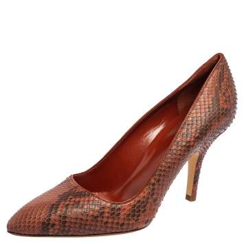 Pre Owned Hermés Cinnamon Brown Python Leather Brique Pointed-Toe Pumps Size 37
