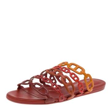 Pre Owned Hermes Multicolor Leather Thalassa Flats Size 38