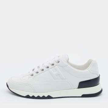 Pre Owned Hermes White Leather Quicker Low Top Sneakers Size 36