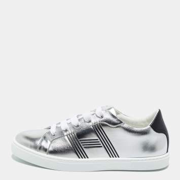 Pre Owned Hermes Silver Leather Avantage Low Top Sneakers Size 40