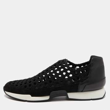 Pre Owned Hermes Black  Woven Fabric and Leather Oxygene Low Top Sneakers Size 39