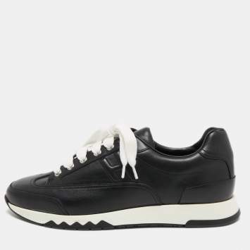 Pre Owned Hermes Black Leather Trail Sneakers Size 39