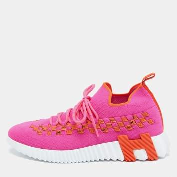 Pre Owned Hermes Pink/Orange Knit Fabric Flex Sneakers Size 39