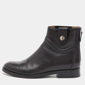 Pre Owned Hermes Black Leather Nedji Competition Ankle Boots Size 39