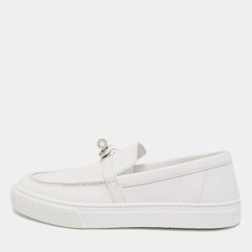 Pre Owned Hermes White Leather Game Loafers Size 37