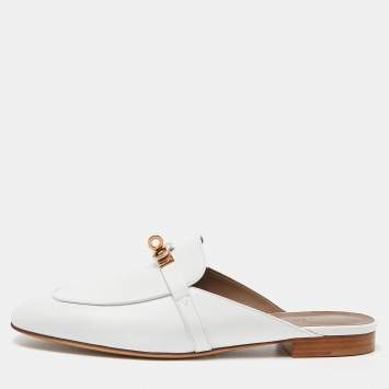 Pre Owned Hermes White Leather Oz Mules Size 41