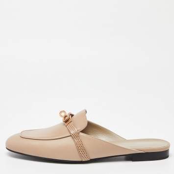 Pre Owned Hermes Beige Lizard and Leather Oz Mules Size 41