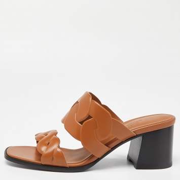 Pre Owned Hermes Brown Leather Gaby Sandals Size 41