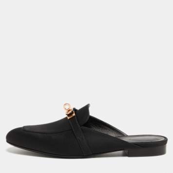 Pre Owned Hermes Black Satin Oz Mules Size 37.5