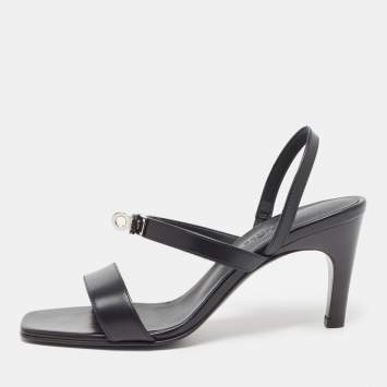 Pre Owned Hermes Black Leather Glamour Slingback Sandals Size 36