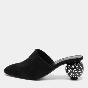 Pre Owned Hermes Black Suede Darcy Mules Size 36.5 
