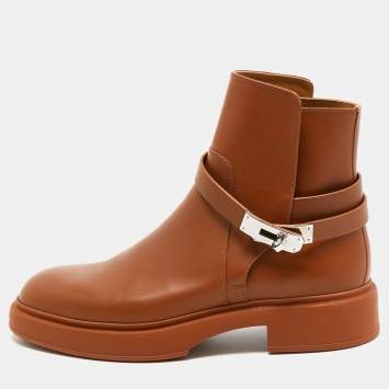 Pre Owned Hermes Brown Leather Neo Ankle Boots Size 40