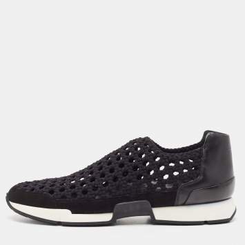 Pre Owned Hermès Black Leather and Fabric Oxygene Sneakers Size 40.5