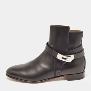 Pre Owned Hermes Black Leather Neo Ankle Boots Size 37