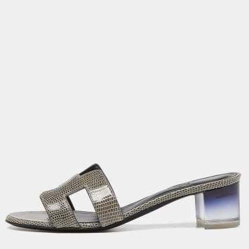 Pre Owned Hermes Green Lizard  Oasis  Sandals Size 38