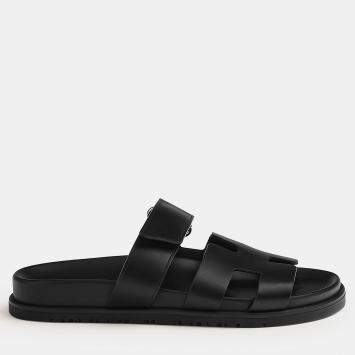 Hermes Black Rubber Chypre sandal 36