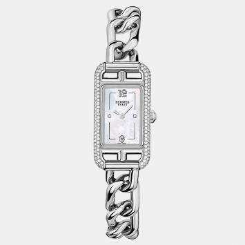 Pre Owned Hermes Nantucket Small Silver Steel Quartz Women's Wristwatch 29 mm