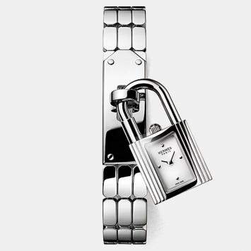 Pre Owned Hermes Kelly Mini Silver Steel Quartz Women Wristwatch 16 mm