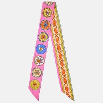 Pre Owned Hermès Pink Belles du Mexique Silk Twilly