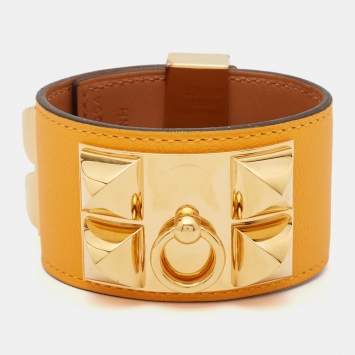 Pre Owned Hermes Collier De Chien Leather Gold Plated Bracelet