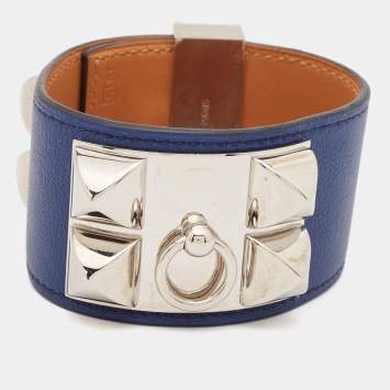Pre Owned Hermes Collier de Chien Leather Palladium Plated Bracelet 