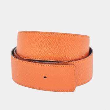Pre Owned Hermes Feu/Noir Epsom Leather Reversible Belt Strap 95 CM