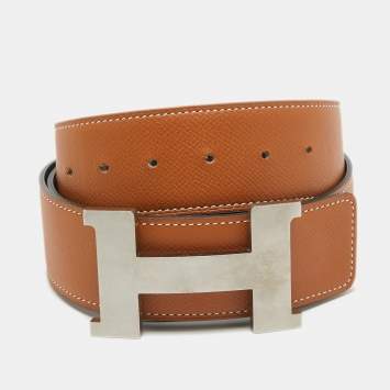 Pre Owned Hermès Gold/Noir Epsom and Swift Leather Brushed Constance Reversible Belt 85 CM