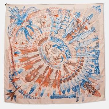 Pre Owned Hermès Pink Printed Silk Danse Pacifique Square Scarf